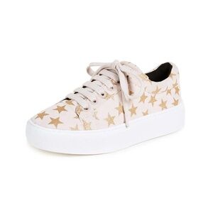 Rebecca Minkoff Nadia Galaxy Print Leather Sneakers White & Gold Stars Size 9